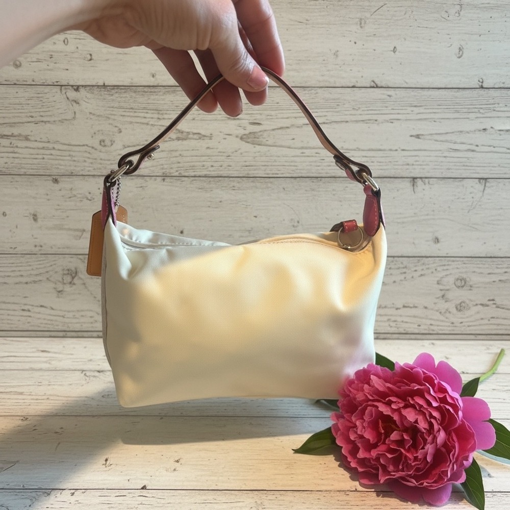 Coach Cosmetic Bag Ivory Pink Nylon Makeup Pouch Travel Case Y2K - Picture 2 of 8